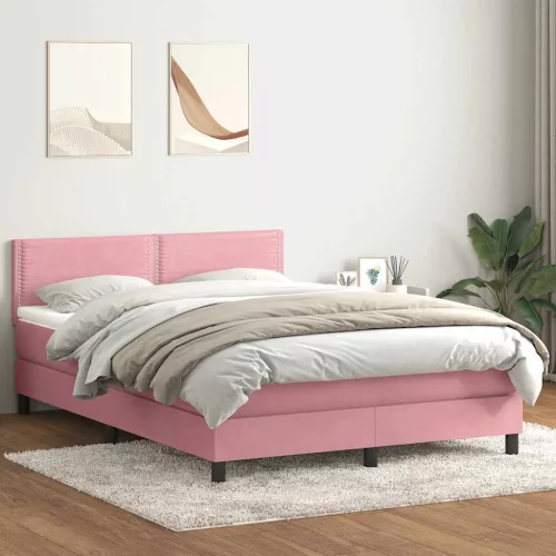  rózsaszín bársony rugós és LED-es ágy matraccal 160x220 cm