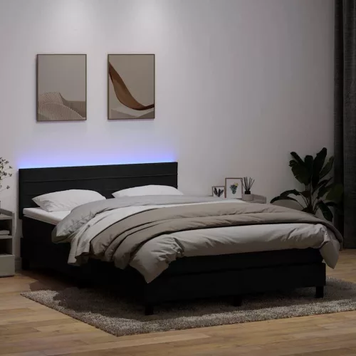  fekete bársony rugós és LED-es ágy matraccal 160x210 cm
