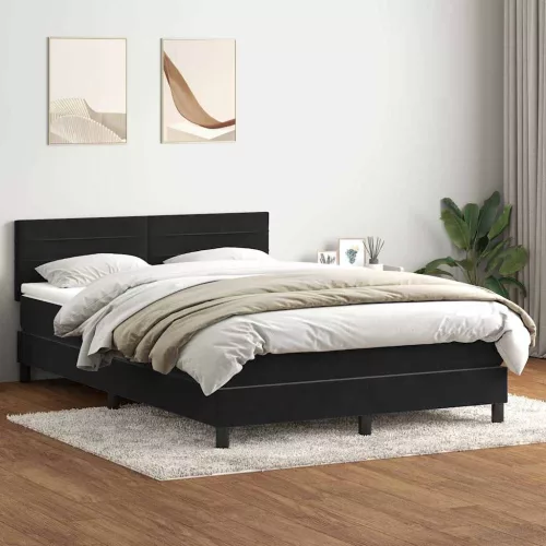  fekete bársony rugós és LED-es ágy matraccal 160x210 cm