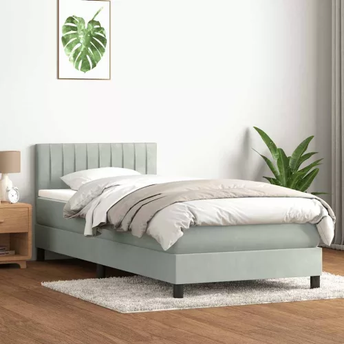  világosszürke bársony rugós és LED-es ágy matraccal 80x210 cm