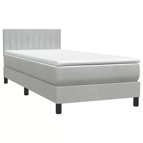  világosszürke bársony rugós és LED-es ágy matraccal 80x210 cm