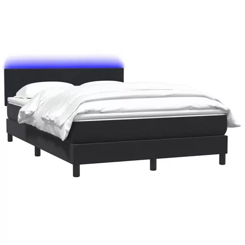  fekete bársony rugós és LED-es ágy matraccal 160x210 cm