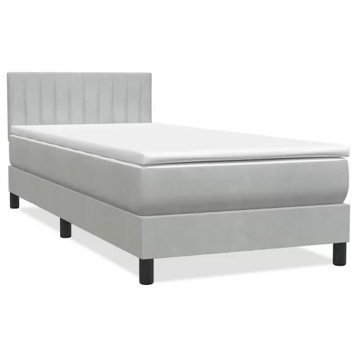  világosszürke bársony rugós és LED-es ágy matraccal 90x220 cm