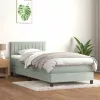  világosszürke bársony rugós és LED-es ágy matraccal 90x220 cm