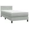  világosszürke bársony rugós és LED-es ágy matraccal 90x220 cm