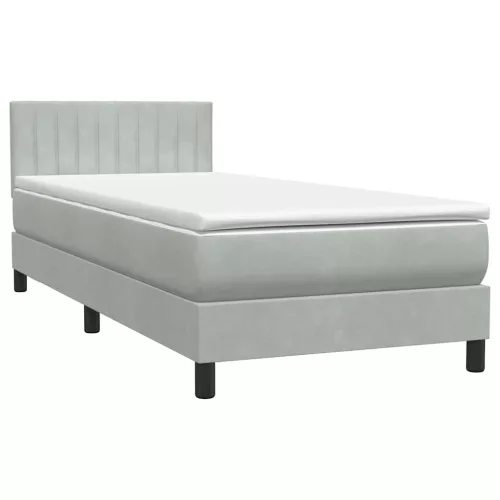  világosszürke bársony rugós és LED-es ágy matraccal 90x220 cm