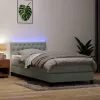  világosszürke bársony rugós és LED-es ágy matraccal 80x220 cm