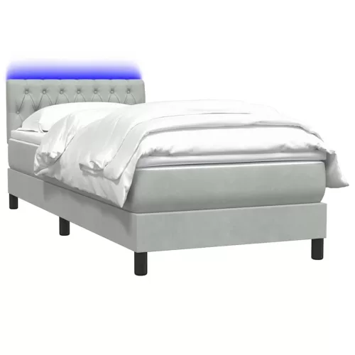  világosszürke bársony rugós és LED-es ágy matraccal 80x220 cm
