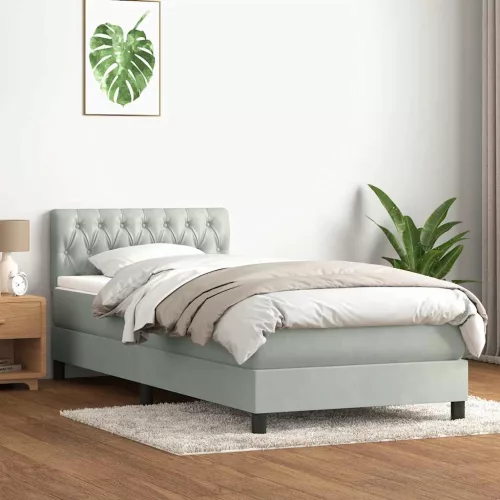  világosszürke bársony rugós és LED-es ágy matraccal 80x220 cm