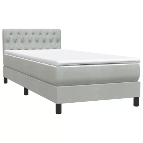  világosszürke bársony rugós és LED-es ágy matraccal 80x220 cm