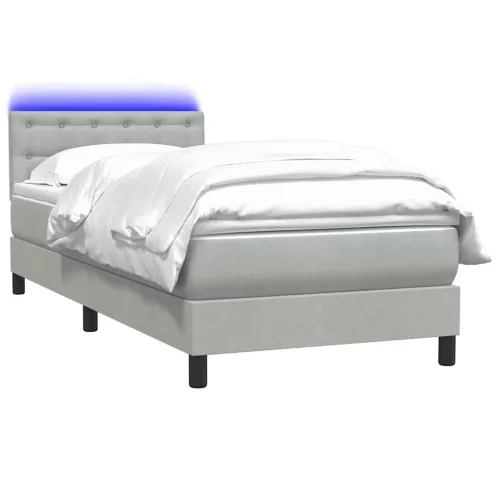  világosszürke bársony rugós és LED-es ágy matraccal 80x220 cm