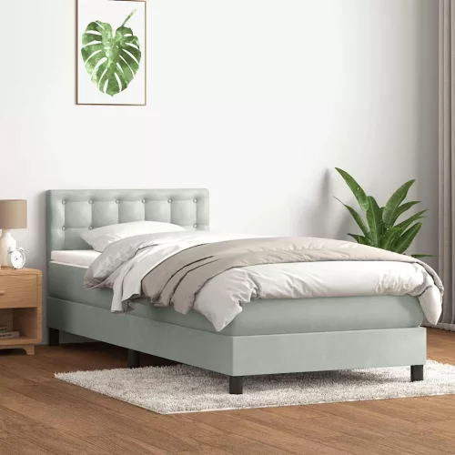  világosszürke bársony rugós és LED-es ágy matraccal 80x220 cm