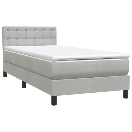  világosszürke bársony rugós és LED-es ágy matraccal 80x220 cm