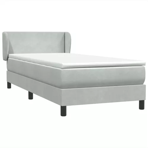  világosszürke bársony rugós ágy matraccal 90x210 cm