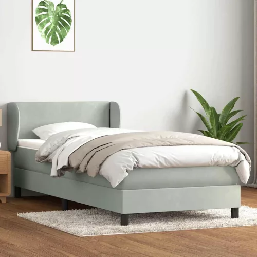  világosszürke bársony rugós ágy matraccal 90x210 cm
