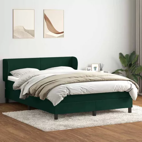  sötétzöld bársony rugós ágy matraccal 160x220 cm