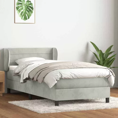  világosszürke bársony rugós ágy matraccal 90x210 cm