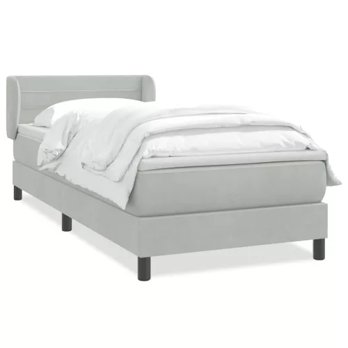  világosszürke bársony rugós ágy matraccal 90x210 cm