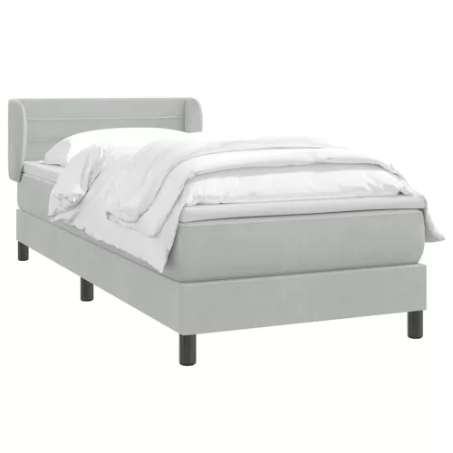  világosszürke bársony rugós ágy matraccal 90x210 cm