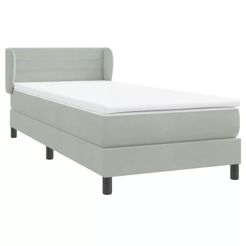  világosszürke bársony rugós ágy matraccal 90x210 cm