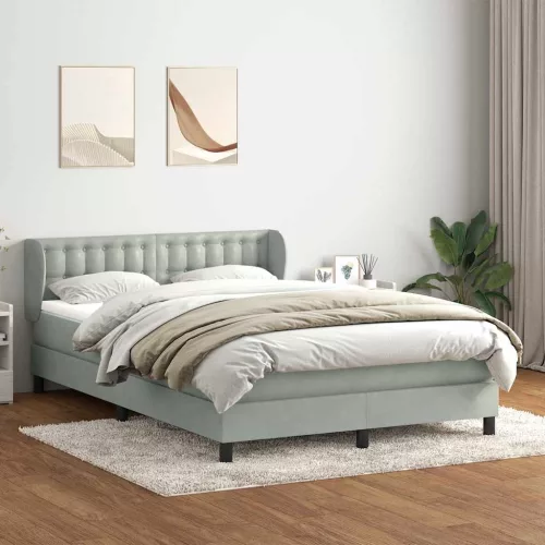  világosszürke bársony rugós ágy matraccal 160x210 cm