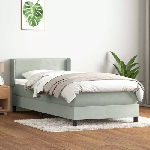  világosszürke bársony rugós ágy matraccal 80x210 cm