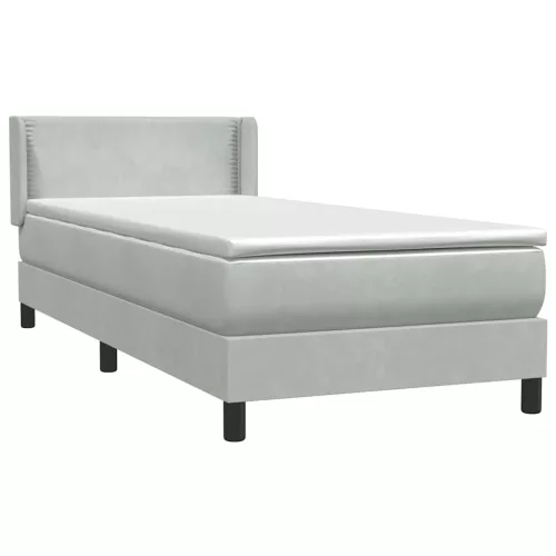  világosszürke bársony rugós ágy matraccal 80x210 cm