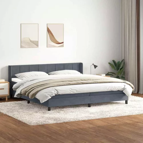  sötétszürke bársony rugós ágy matraccal 180x210 cm