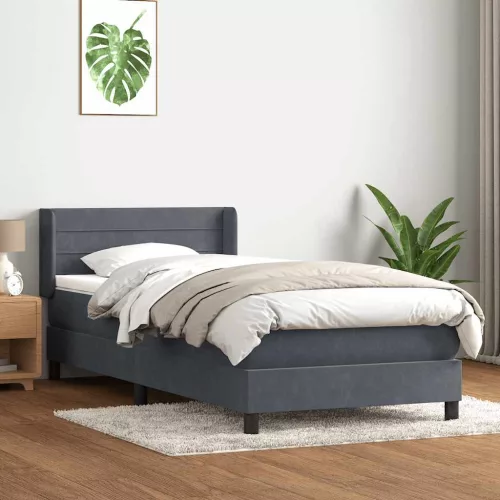  sötétszürke bársony rugós ágy matraccal 80x210 cm