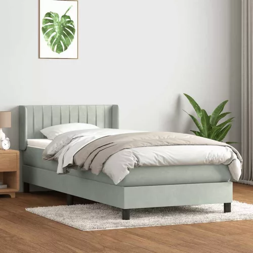 világosszürke bársony rugós ágy matraccal 90x210 cm