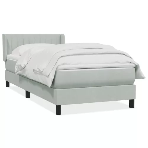  világosszürke bársony rugós ágy matraccal 90x210 cm