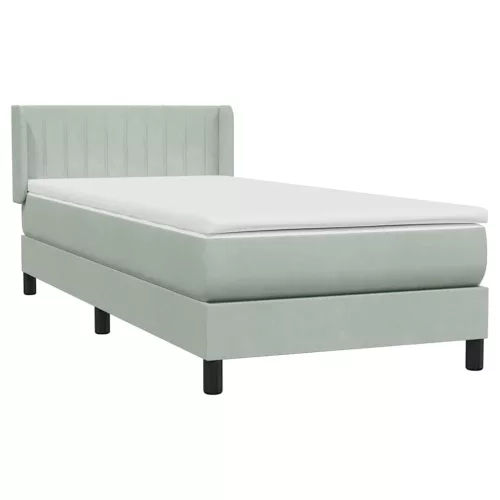  világosszürke bársony rugós ágy matraccal 90x210 cm
