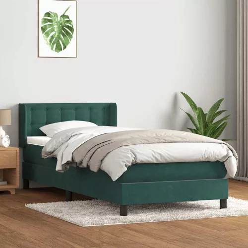  sötétzöld bársony rugós ágy matraccal 80x220 cm