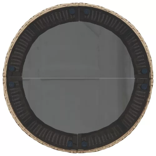  félkör alakú bézs polirattan kerti kanapé asztallal és párnával