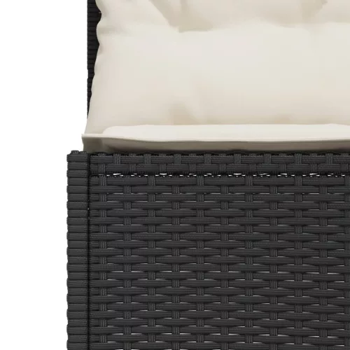  fekete polirattan félkör kerti kanapé asztallal és párnákkal