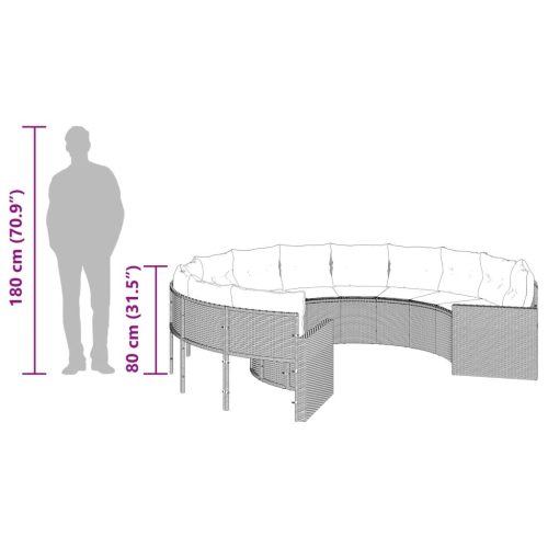  fekete polirattan kerek kerti kanapé párnákkal