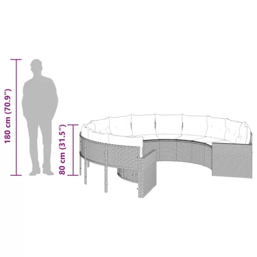  bézs polirattan kerek kerti kanapé párnákkal