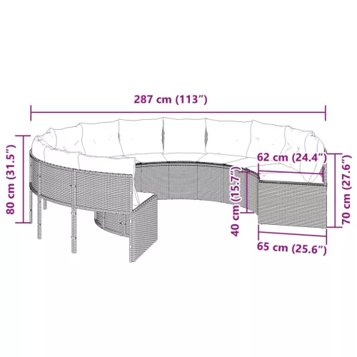  szürke polirattan kerek kerti kanapé párnákkal
