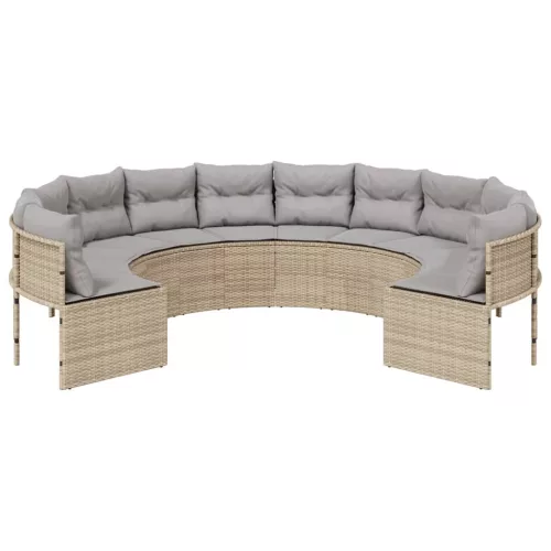  bézs polirattan kerek kerti kanapé párnákkal