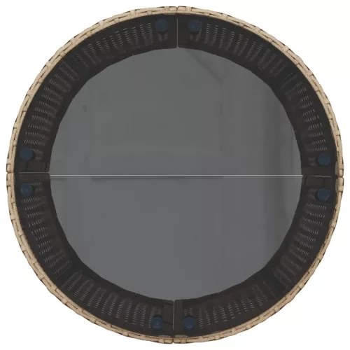  bézs polirattan kerek kerti kanapé asztallal és párnákkal