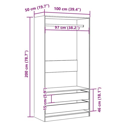  antik fa színű szerelt fa ruhásszekrény 100 x 50 x 200 cm