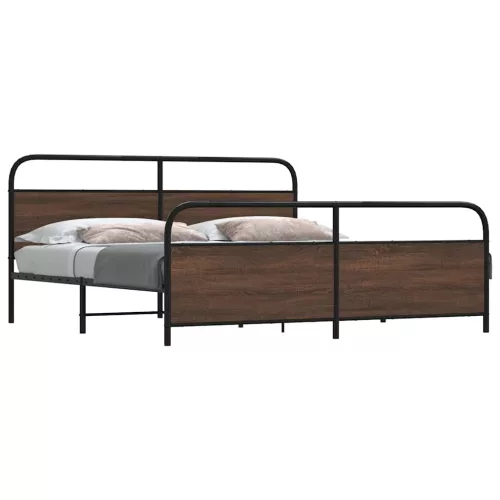  barna tölgy színű fém ágykeret matrac nélkül 200 x 200 cm
