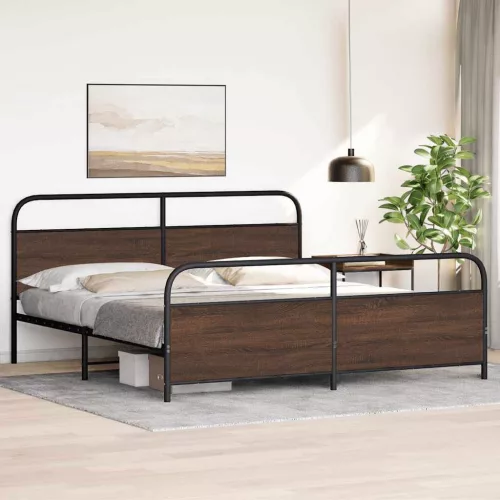  barna tölgy színű fém ágykeret matrac nélkül 200 x 200 cm