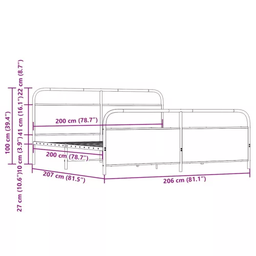  barna tölgy színű fém ágykeret matrac nélkül 200 x 200 cm