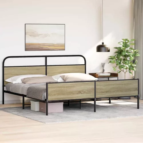  sonoma tölgy színű fém ágykeret matrac nélkül 200 x 200 cm