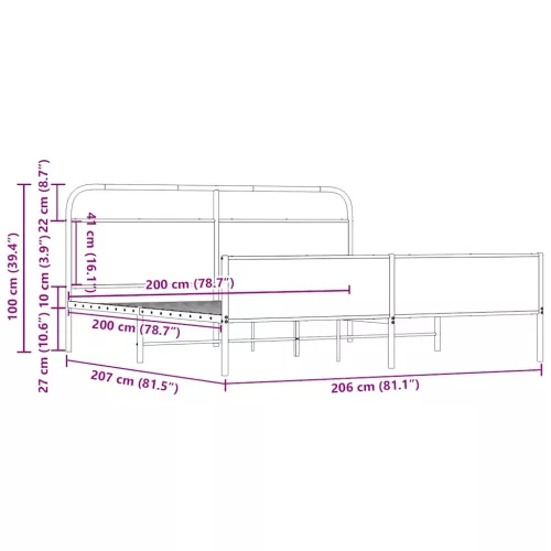  sonoma tölgy színű fém ágykeret matrac nélkül 200 x 200 cm