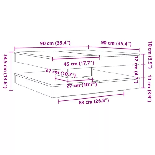  fehér dohányzóasztal 360 fokban forgatható 90x90x34,5 cm