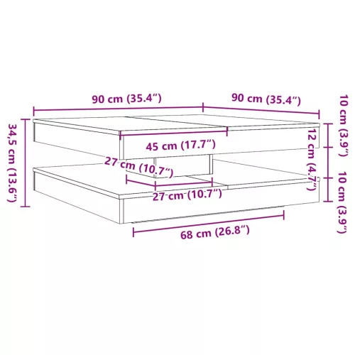  betonszürke dohányzóasztal 360 fokban forgatható 90x90x34,5 cm