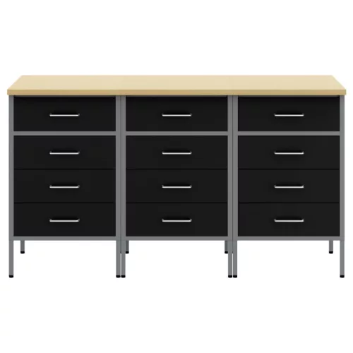  Munkaszekrény 3 db Fekete és Szürke Mérnöki Fa és Acél