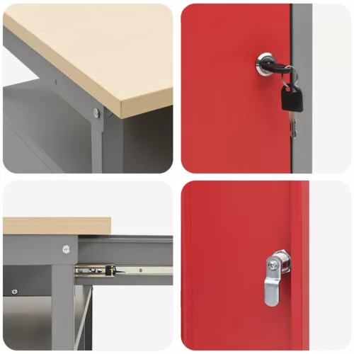  Munkapad készlet 2 pcs Piros 200 x 55 x 85 cm Porszórt acél